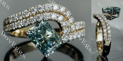 Blue By You radiant curved pave colored moissanite ring
