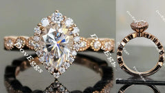 Doveggs art deco halo pear moissanite engagement engagement ring