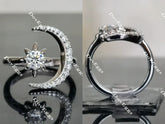Doveggs Crescent Moon and Star moissanite/Lab grown diamond engagement ring wedding bands-2.6mm band width