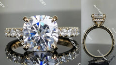 Doveggs cushion half eternity pave moissanite engagement ring