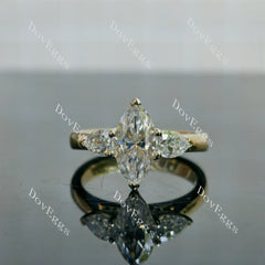 Doveggs Marquise Modified H&A cut pave three stones moissanite engagement ring
