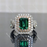 (size 7.5) Doveggs sterling silver 3ct emerald colored gem engagement ring