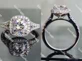 Doveggs cushion split shank pave halo moissanite engagement ring