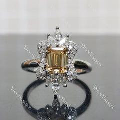(size 9.5) Doveggs sterling silver 2ct Emerald champagne moissanite engagement ring