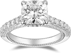 Doveggs 2ct cushion sterling silver hidden halo moissanite ring Band Width 2.5mm