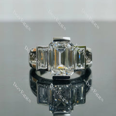 Doveggs Emerald Three Stones Split Shanks Lab Grown Diamond Engagement Ring