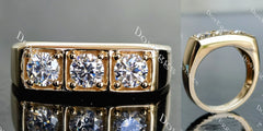 Doveggs round bezel three stones moissanite wedding band