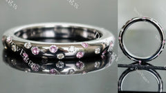 Doveggs round moissanite/lab grown diamond & colored gem wedding band-3.0mm band width