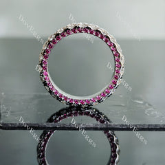 Doveggs round full eternity moissanite/lab grown diamond & colored gem wedding band-3.0mm band width