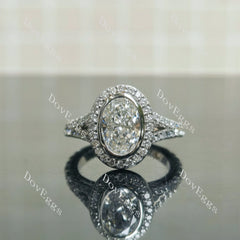 Doveggs Oval Bezel Halo Split Shanks 3/4 Eternity Lab Grown Diamond Engagement Ring