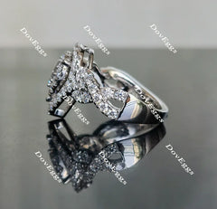 Pear split shank double halo moissanite engagement ring|DovEggs