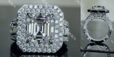 Doveggs Elizabeth Taylor Krupp cut double halo pave channel set moissanite engagement ring
