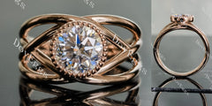 Doveggs round bezel split shank moissanite engagement ring