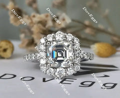 Doveggs asscher halo moissanite engagement ring