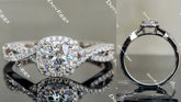 Doveggs cushion cris cross band halo moissanite engagement ring