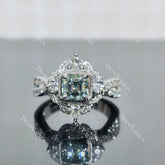(size 5.5) Doveggs sterling silver 1ct asscher colored moissanite engagement ring