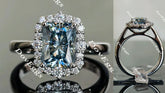 Doveggs Smokey Sparks Grey radiant halo moissanite engagement ring