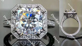 Doveggs cushion eternity pave halo moissanite engagement ring