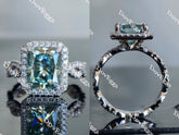Doveggs peacock blue radiant full eternity pave moissanite engagement ring