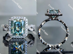 Doveggs peacock blue radiant full eternity pave moissanite engagement ring