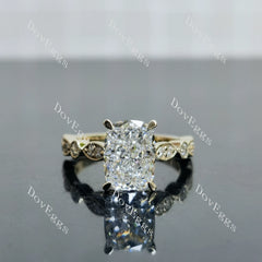 Doveggs Cushion Side Stones Lab Grown Diamond Engagement Ring