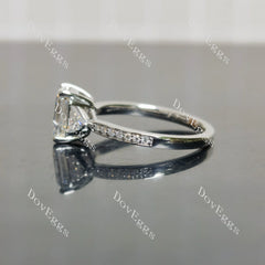 Emerald three stones pave moissanite engagement ring| DovEggs