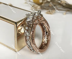 Mi amore eterno Julieann T princess hard engraved vintage moissanite ring hollow out band
