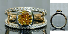 Doveggs Cushion Bezel Split Shanks Yellow Lab Grown Diamond Engagement Ring