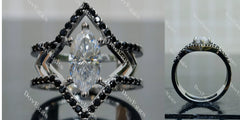 Doveggs Marquise Modified H&A cut split shank Halo pave stones moissanite engagement ring