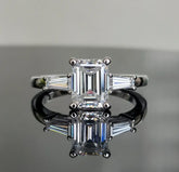 DovEggs 2 carat emerald three stone sterling silver moissanite ring
