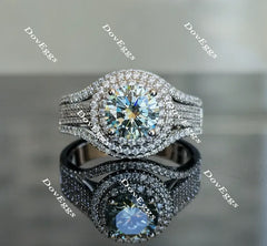 Doveggs round double halo Peacock blue moissanite engagement ring