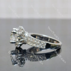 Doveggs Round Floral Halo Half Eternity Lab Grown Diamond Engagement Ring