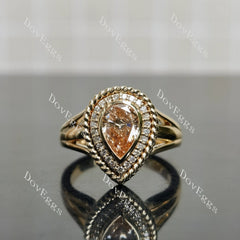 Pear bezel halo moissanite engagement ring| Doveggs