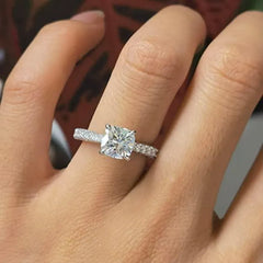 Doveggs 2ct cushion sterling silver hidden halo moissanite ring Band Width 2.5mm