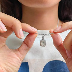 Doveggs 2ct radiant halo moissanite pendant necklace in sterling silver for women