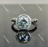 Synergy Smokey Sparks Grey round solitaire bezel setting moissanite engagement ring