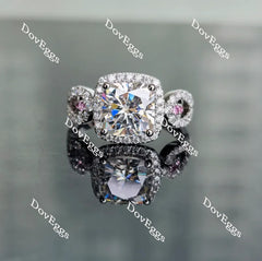 Doveggs cushion split shank halo pave moissanite and birthstone engagement ring