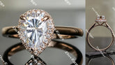 DovEggs paved halo pear moissanite engagement ring