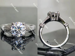 Doveggs round art deco moissanite engagement ring