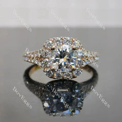 Doveggs cushion halo half eternity moissanite engagement ring