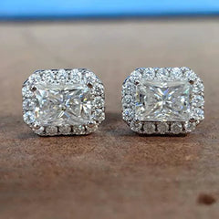 Doveggs 10k gold post sterling silver 2cttw GHI color halo radiant moissanite push back earrings