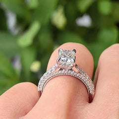 Doveggs 2ct radiant sterling silver hidden halo moissanite ring Band Width 2.6mm