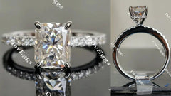 Doveggs radiant half eternity pave moissanite engagement ring