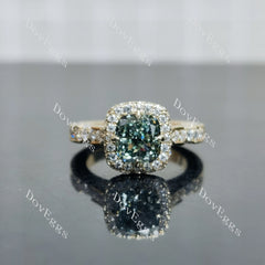 Doveggs Cushion Halo Green Lab Grown Diamond Engagement Ring