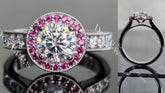 DovEggs round channel set halo moissanite engagement ring