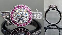 DovEggs round channel set halo moissanite engagement ring