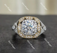 Doveggs round vintage halo moissanite engagement ring