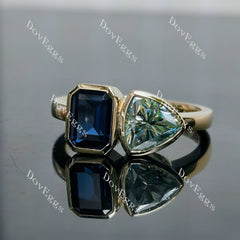 Doveggs fat trillion emerald two stones bezel setting moissanite & colored gem ring