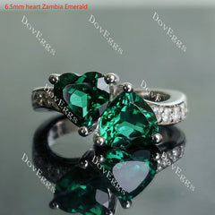 Doveggs Two heart half eternity pave colored gem engagement ring