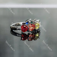 Doveggs heart ruby/orange-yellow sapphire/GHI-peacock blue moissanite/emerald/blue sapphire band-2.5mm band width